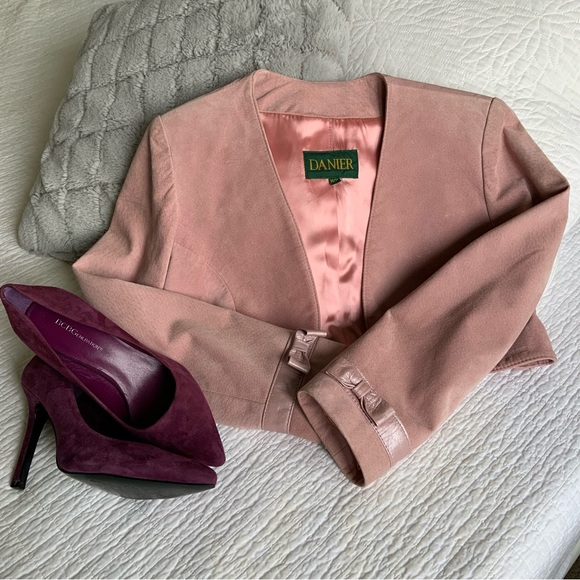 PINK SUEDE CROPPED JACKET / DANIER XS - Picture 1 of 9